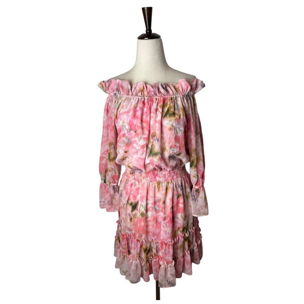 MISA Los Angeles Dress Women XS Pink Taza Floral Danae Mini Off Shoulder Boho - Picture 2 of 12